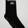 Women's Throwback Barre Sock - Black/White -ALO ACTIVEWEAR SALE A0263W 0100 b1 a1