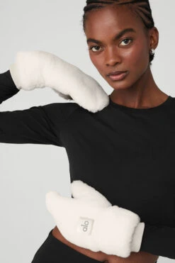 Faux Fur Mittens - Ivory 8 Faux Fur Mittens - Ivory -ALO ACTIVEWEAR SALE A0382W 03299 b1 s1 a1 1 m100