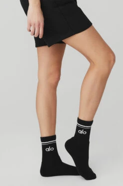 Unisex Half-Crew Throwback Sock - Black/White -ALO ACTIVEWEAR SALE A0480U 0100 b1 s1 a1 1