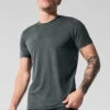 Conquer Reform Crewneck Short Sleeve - Charcoal Green Heather -ALO ACTIVEWEAR SALE M1205R 06111 b1 s1 a1 1 m214