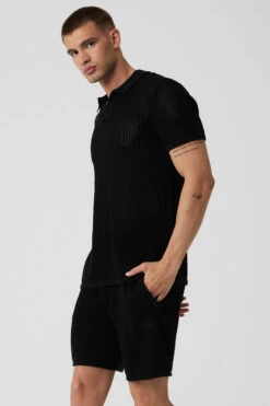 Open-Knit Polo - Black -ALO ACTIVEWEAR SALE M1229R 01 b1 s3 a2 1 m108