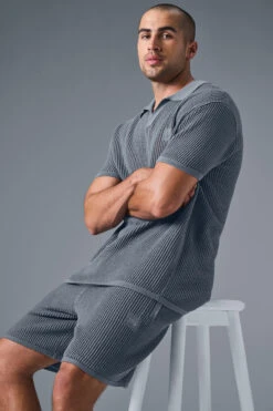 Open-Knit Polo - Steel Grey -ALO ACTIVEWEAR SALE M1229R 05541 b1 s1 a3 1 m180