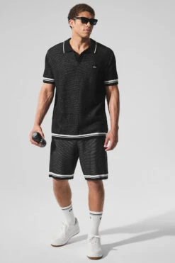 Sports Club Sweater Knit Polo - Black -ALO ACTIVEWEAR SALE M1243R 01 b1 s1 a3 1 m198