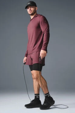 Conquer Reform Long Sleeve With Hood - Burgundy Truffle -ALO ACTIVEWEAR SALE M3199R 05815 b1 s1 a3 1 m226