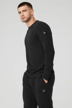 Micro Waffle Fast Break Long Sleeve Tee - Black -ALO ACTIVEWEAR SALE M3200R 01 b1 s3 a3 1 m108