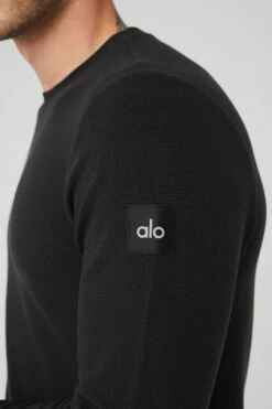 Micro Waffle Fast Break Long Sleeve Tee - Black -ALO ACTIVEWEAR SALE M3200R 01 b1 s3 a4 1 m108