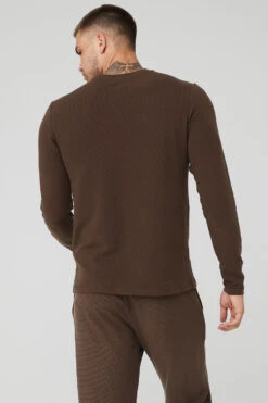 Micro Waffle Fast Break Long Sleeve Tee - Espresso -ALO ACTIVEWEAR SALE M3200R 04064 b1 s3 a2 1 m108