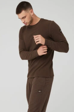 Micro Waffle Fast Break Long Sleeve Tee - Espresso -ALO ACTIVEWEAR SALE M3200R 04064 b1 s3 a3 1 m108