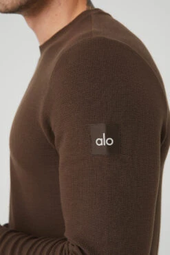 Micro Waffle Fast Break Long Sleeve Tee - Espresso -ALO ACTIVEWEAR SALE M3200R 04064 b1 s3 a4 1 m108
