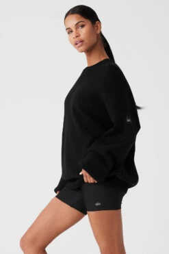 Scholar Crew Neck Sweater - Black -ALO ACTIVEWEAR SALE M3224R 01 b1 s1 a2 1 m18