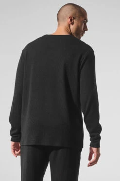 Elevate Waffle Long Sleeve Crew - Black -ALO ACTIVEWEAR SALE M3265R 01 b1 s3 a3 m180