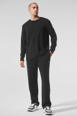 Elevate Waffle Long Sleeve Crew - Black -ALO ACTIVEWEAR SALE M3265R 01 b1 s3 a4 m180