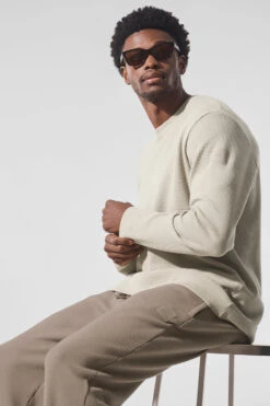 Elevate Waffle Long Sleeve Crew - Bone -ALO ACTIVEWEAR SALE M3265R 03040 b1 s1 a4 1 m221