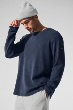 Elevate Waffle Long Sleeve Crew - Navy -ALO ACTIVEWEAR SALE M3265R 03842 b1 s3 a2 m180