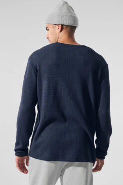 Elevate Waffle Long Sleeve Crew - Navy -ALO ACTIVEWEAR SALE M3265R 03842 b1 s3 a4 m180