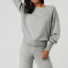 Cashmere Jet Set Crew - Dove Grey Heather -ALO ACTIVEWEAR SALE W3524R 02288 b1 s1 a1 1 m18