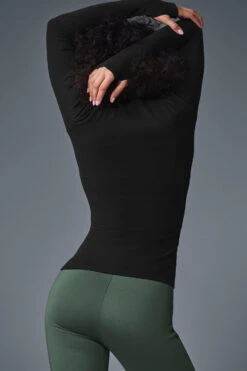 Wellness Rib Mock Neck Long Sleeve - Black -ALO ACTIVEWEAR SALE W3719R 01 b1 s1 a3 1 m206