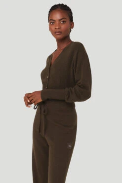 Cashmere Jet Set Cardigan - Espresso -ALO ACTIVEWEAR SALE W3729R 04064 b1 s1 a2 1 m100