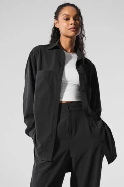 Dreamscape Button Down Long Sleeve - Black -ALO ACTIVEWEAR SALE W3732R 01 b1 s1 a4 1 m76