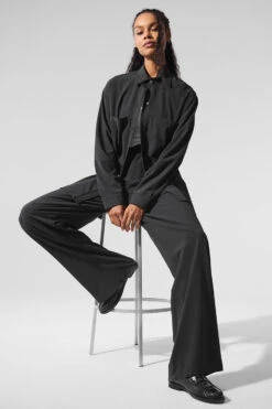 Dreamscape Button Down Long Sleeve - Black -ALO ACTIVEWEAR SALE W3732R 01 b1 s1 a6 1 m76
