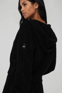 Cashmere Plush Waffle Full Zip Hoodie - Black -ALO ACTIVEWEAR SALE W3741R 01 b1 s1 a4 1 m18