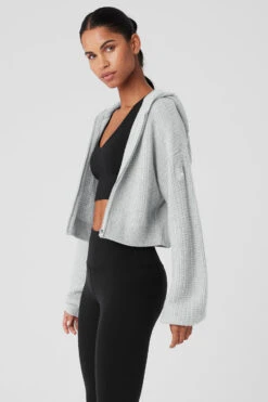 Cashmere Plush Waffle Full Zip Hoodie - Athletic Heather Grey -ALO ACTIVEWEAR SALE W3741R 02910 b1 s1 a2 1 m18