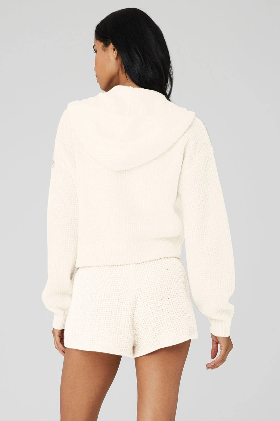 Cashmere Plush Waffle Full Zip Hoodie - Ivory 4 Cashmere Plush Waffle Full Zip Hoodie - Ivory - Image 2