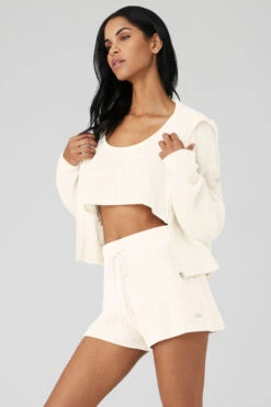 Cashmere Plush Waffle Full Zip Hoodie - Ivory 8 Cashmere Plush Waffle Full Zip Hoodie - Ivory -ALO ACTIVEWEAR SALE W3741R 03299 b1 s1 a3 1 m18