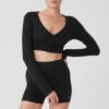 Alolux Cropped Me Time Cardigan - Black -ALO ACTIVEWEAR SALE W3775R 01 b1 s1 a1 1 m177