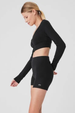 Alolux Cropped Me Time Cardigan - Black -ALO ACTIVEWEAR SALE W3775R 01 b1 s1 a2 1 m177