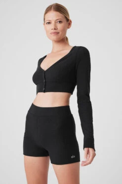 Alolux Cropped Me Time Cardigan - Black -ALO ACTIVEWEAR SALE W3775R 01 b1 s1 a4 1 m177