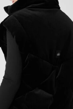 Ribbed Velour Mountain Side Puffer Vest - Black -ALO ACTIVEWEAR SALE W4467R 01 b1 s1 a4 1 m89