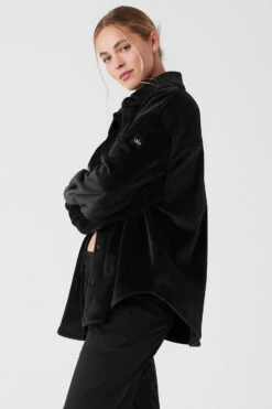Ribbed Velour Mountain Side Shacket - Black -ALO ACTIVEWEAR SALE W4468R 01 b1 s1 a2 1 m89