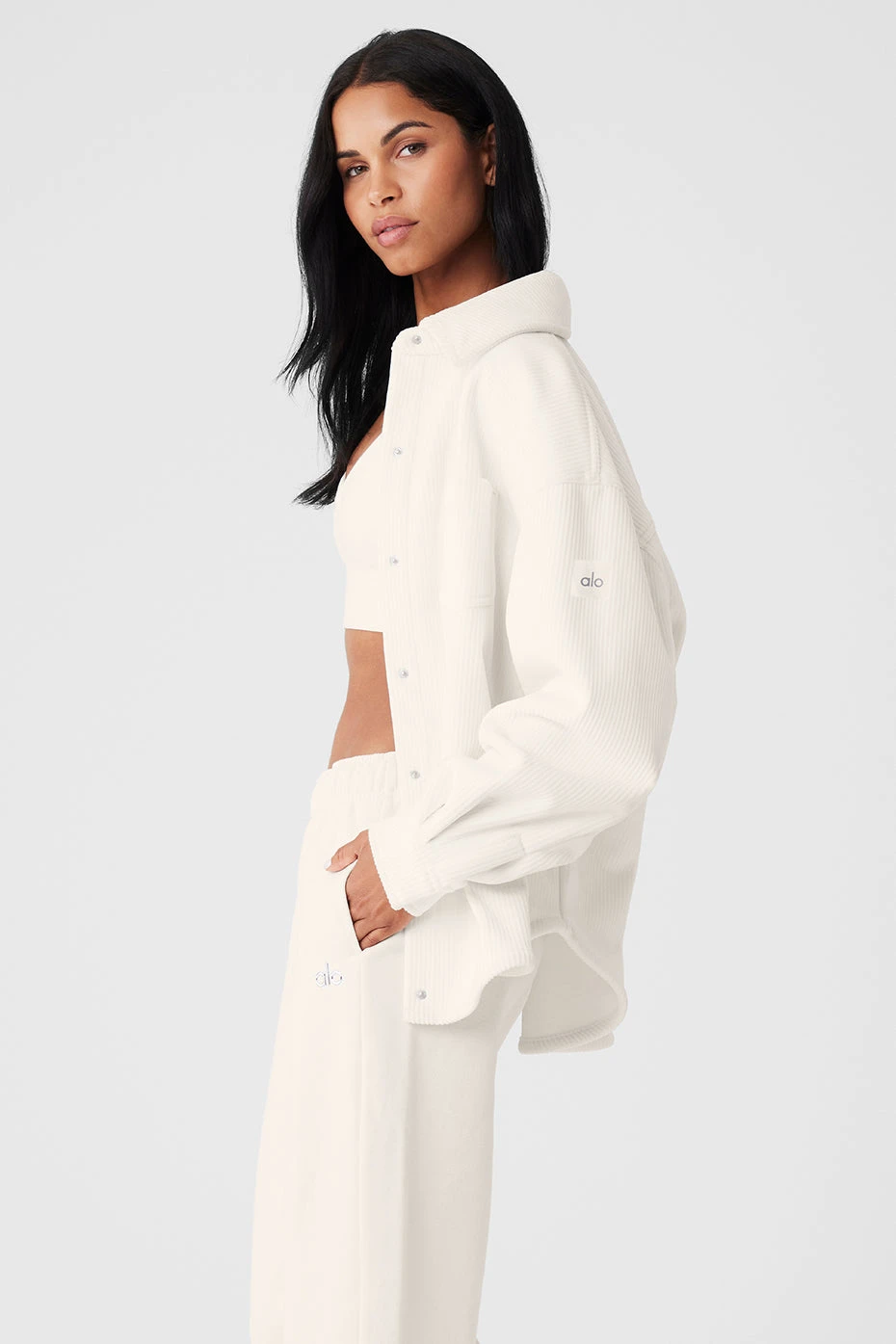 Ribbed Velour Mountain Side Shacket - Ivory 5 Ribbed Velour Mountain Side Shacket - Ivory - Image 3