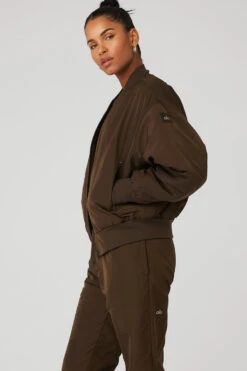 Faux Fur Urbanite Bomber - Espresso/Ivory -ALO ACTIVEWEAR SALE W4495R 04583 b1 s1 a2 1 m18