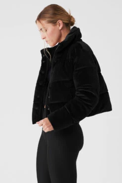 Ribbed Velour Gold Rush Puffer - Black -ALO ACTIVEWEAR SALE W4497R 01 b1 s1 a2 1 m89