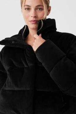 Ribbed Velour Gold Rush Puffer - Black -ALO ACTIVEWEAR SALE W4497R 01 b1 s1 a4 1 m89