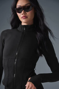 Airbrush Corset Full Zip Jacket - Black 11 Airbrush Corset Full Zip Jacket - Black -ALO ACTIVEWEAR SALE W4529R 01 b1 s1 a1 2 m54