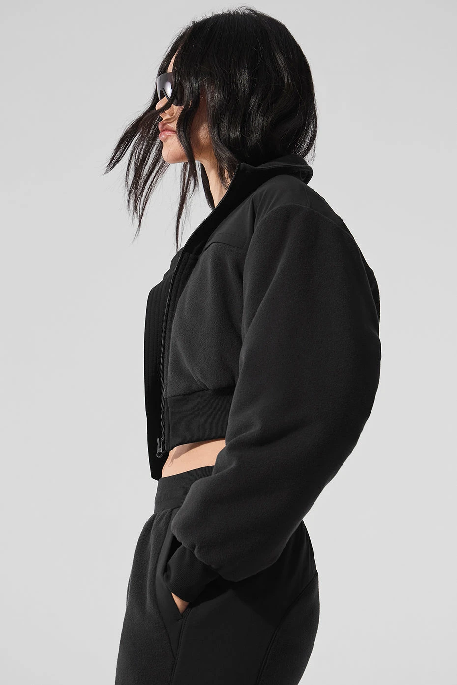 Polar Fleece Cropped Wintry Mix Jacket - Black 5 Polar Fleece Cropped Wintry Mix Jacket - Black - Image 3