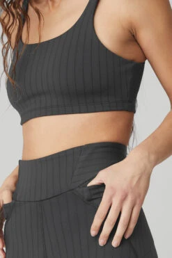 Pinstripe Jacquard Extreme High-Waist Legging - Anthracite/Black -ALO ACTIVEWEAR SALE W51078R 00282 b1 s1 a4 2 m90