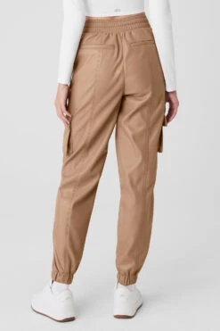 Faux Leather Power Hour Jogger - Toasted Almond -ALO ACTIVEWEAR SALE W51339R 05131 b1 s1 a2 1 m177