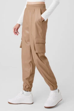 Faux Leather Power Hour Jogger - Toasted Almond -ALO ACTIVEWEAR SALE W51339R 05131 b1 s1 a3 1 m177