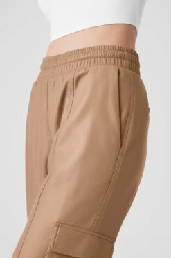 Faux Leather Power Hour Jogger - Toasted Almond -ALO ACTIVEWEAR SALE W51339R 05131 b1 s1 a4 1 m177