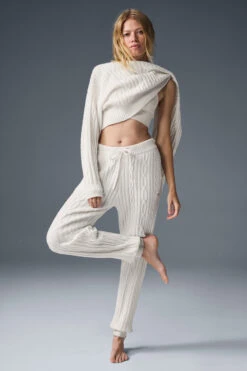 Cable Knit Winter Bliss Pant - Ivory -ALO ACTIVEWEAR SALE W51353R 03299 b1 s1 a5 1 m177