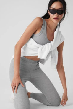 Ribbed High-Waist 7/8 Blissful Legging - Athletic Heather Grey -ALO ACTIVEWEAR SALE W5987R 02910 b1 s1 a4 2 m54