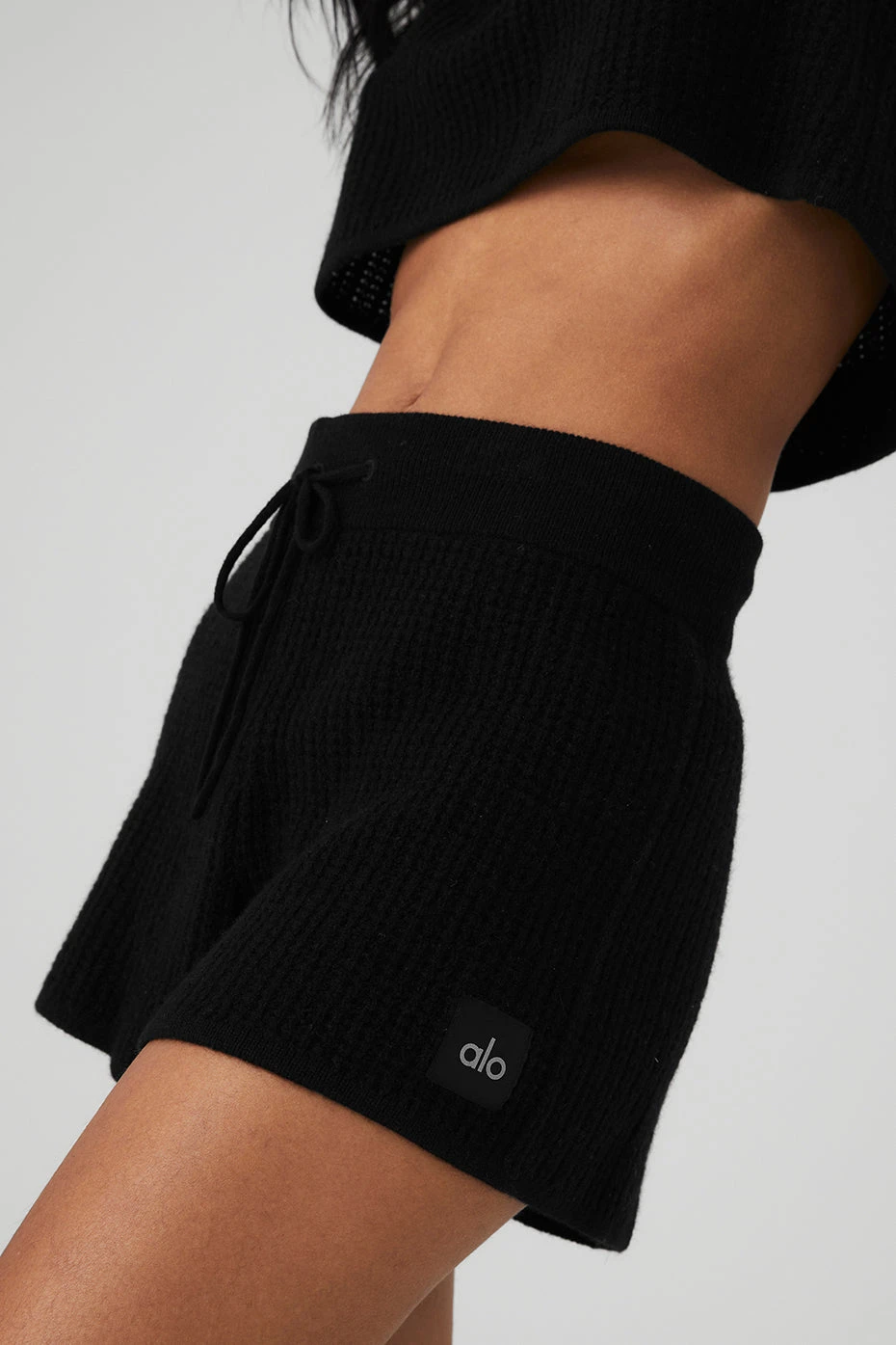 Cashmere High-Waist Plush Waffle Short - Black 6 Cashmere High-Waist Plush Waffle Short - Black - Image 4