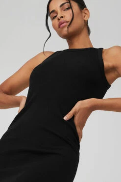 Seamless Ribbed Warm Nights Dress - Black -ALO ACTIVEWEAR SALE W8143R 01 b1 s1 a4 2 m18