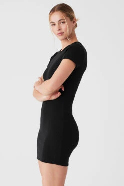 Goddess Ribbed Short Sleeve Dress - Black 9 Goddess Ribbed Short Sleeve Dress - Black -ALO ACTIVEWEAR SALE W8201R 01 b1 s1 a3 1 m89