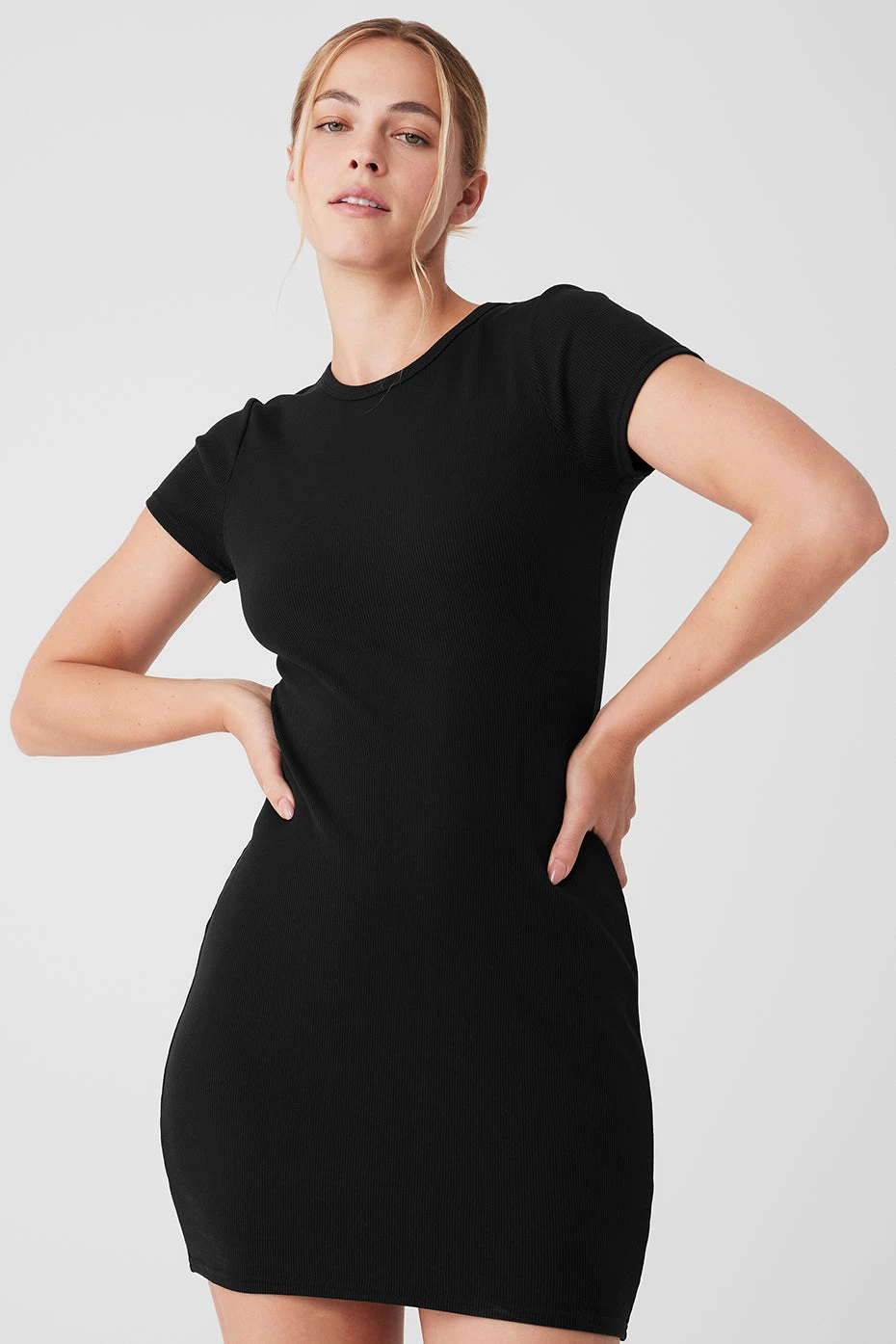 Goddess Ribbed Short Sleeve Dress - Black 7 Goddess Ribbed Short Sleeve Dress - Black - Image 5