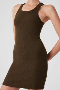 Goddess Ribbed Go-To Dress - Espresso -ALO ACTIVEWEAR SALE W8207R 04046 b1 s1 a5 1 m177